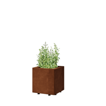 Jardinera de acero corten - Cuadrado - 30 x 30 x 30 cm - Con placa inferior - Con patas