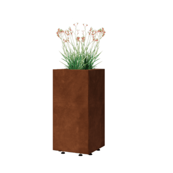 Jardinera de acero corten - Cuadrado - 30 x 30 x 60 cm - Con placa inferior - Con patas
