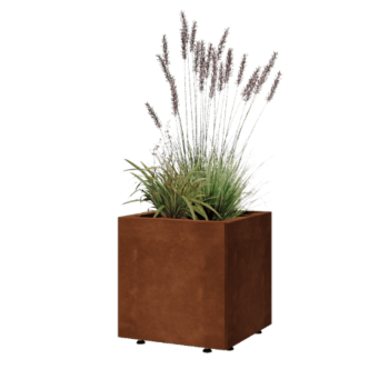 Jardinera de acero corten - Cuadrado - 40 x 40 x 40 cm - Con placa inferior - Con patas