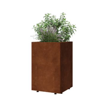 Jardinera de acero corten - Cuadrado - 40 x 40 x 60 cm - Con placa inferior - Con patas