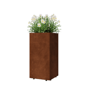 Jardinera de acero corten - Cuadrado - 40 x 40 x 80 cm - Con placa inferior - Con patas