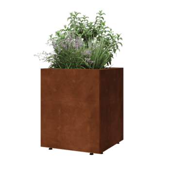 Jardinera de acero corten - Cuadrado - 50 x 50 x 60 cm - Con placa inferior - Con patas