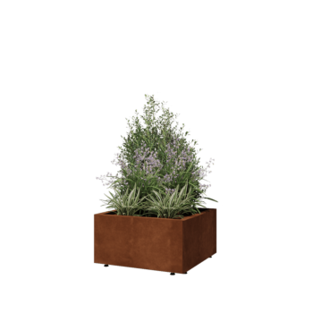 Jardinera de acero corten - Cuadrado - 60 x 60 x 30 cm - Con placa inferior - Con patas