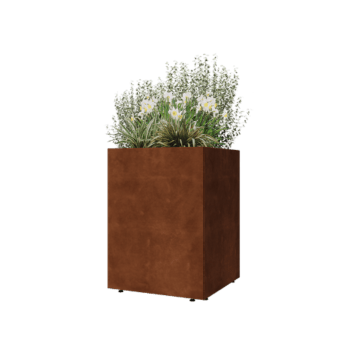Jardinera de acero corten - Cuadrado - 60 x 60 x 80 cm - Con placa inferior - Con patas