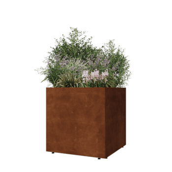 Jardinera de acero corten - Cuadrado - 70 x 70 x 70 cm - Con placa inferior - Con patas