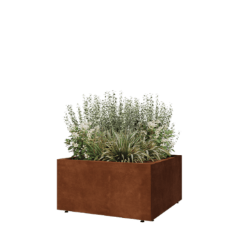Jardinera de acero corten - Cuadrado - 80 x 80 x 40 cm - Con placa inferior - Con patas