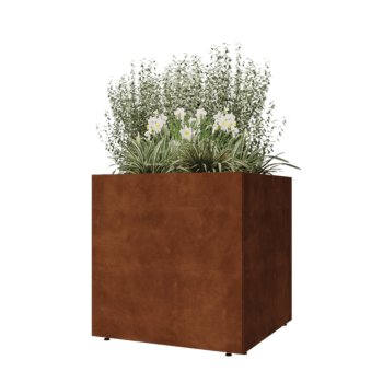 Jardinera de acero corten - Cuadrado - 80 x 80 x 80 cm - Con placa inferior - Con patas