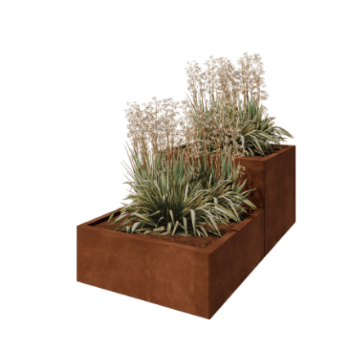 Jardinera de acero corten - Modelo escalonado de 2 piezas - 160 x 80 x 60 cm - Sin placa inferior