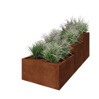 Jardinera de acero corten - Modelo escalonado de 3 piezas - 240 x 80 x 80 cm - Sin placa inferior