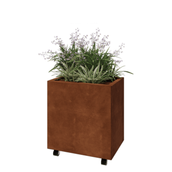 Jardinera de acero corten - Rectángulo - 60 x 40 x 60 cm - Con placa inferior - Con ruedas