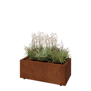 Jardinera de acero corten - Rectángulo - 80 x 40 x 30 cm - Con placa inferior - Con patas