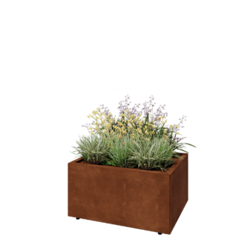 Jardinera de acero corten - Rectángulo - 80 x 60 x 40 cm - Con placa inferior - Con patas