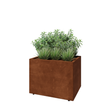 Jardinera de acero corten - Rectángulo - 80 x 60 x 60 cm - Con placa inferior - Con patas