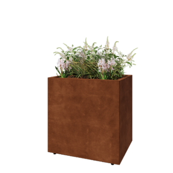 Jardinera de acero corten - Rectángulo - 80 x 60 x 80 cm - Con placa inferior - Con patas