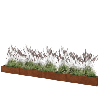 Jardinera XXL de acero corten - Rectángulo - 480 x 30 x 30 cm - Con placa inferior