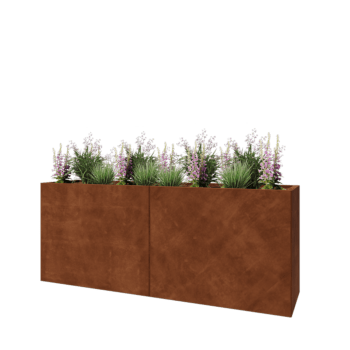 Jardinera XXL de acero corten - Rectángulo - 200 x 50 x 80 cm - Con placa inferior