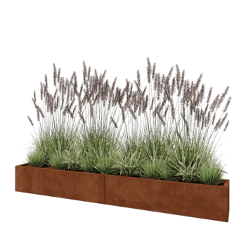 Jardinera XXL de acero corten - Rectángulo - 240 x 30 x 30 cm - Con placa inferior
