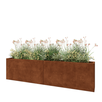 Jardinera XXL de acero corten - Rectángulo - 240 x 30 x 60 cm - Con placa inferior