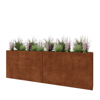 Jardinera XXL de acero corten - Rectángulo - 240 x 30 x 80 cm - Con placa inferior