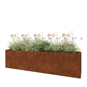 Jardinera XXL de acero corten - Rectángulo - 240 x 50 x 60 cm - Con placa inferior