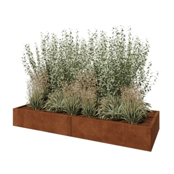 Jardinera XXL de acero corten - Rectángulo - 240 x 80 x 30 cm - Con placa inferior