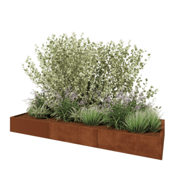 Jardinera XXL de acero corten - Rectángulo - 300 x 100 x 30 cm - Con placa inferior