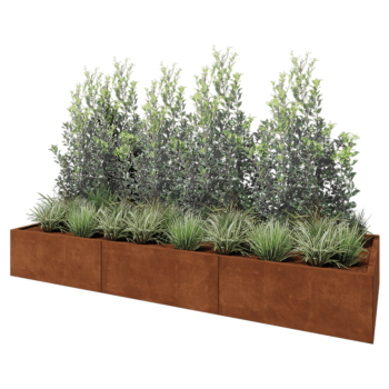 Jardinera XXL de acero corten - Rectángulo - 300 x 100 x 40 cm - Con placa inferior