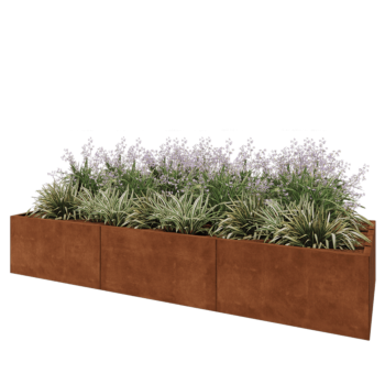 Jardinera XXL de acero corten - Rectángulo - 300 x 100 x 50 cm - Con placa inferior
