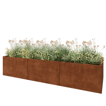 Jardinera XXL de acero corten - Rectángulo - 300 x 100 x 60 cm - Con placa inferior