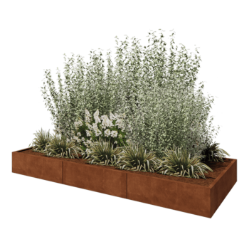 Jardinera XXL de acero corten - Rectángulo - 300 x 120 x 30 cm - Con placa inferior