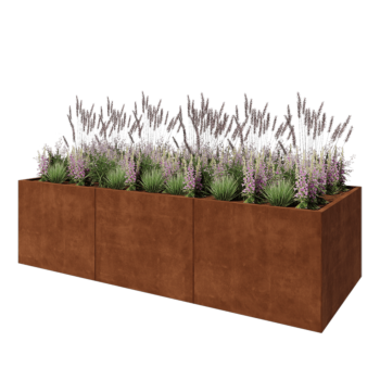 Jardinera XXL de acero corten - Rectángulo - 300 x 120 x 80 cm - Con placa inferior