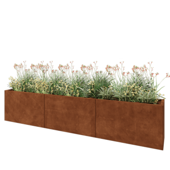 Jardinera XXL de acero corten - Rectángulo - 300 x 40 x 60 cm - Con placa inferior