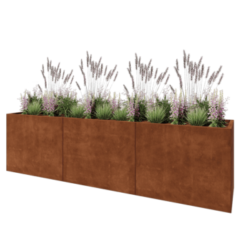 Jardinera XXL de acero corten - Rectángulo - 300 x 60 x 80 cm - Sin placa inferior