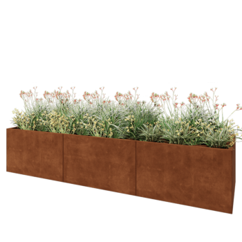Jardinera XXL de acero corten - Rectángulo - 300 x 80 x 60 cm - Con placa inferior