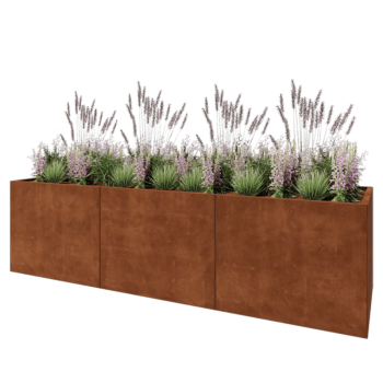 Jardinera XXL de acero corten - Rectángulo - 300 x 80 x 80 cm - Con placa inferior