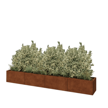 Jardinera XXL de acero corten - Rectángulo - 320 x 40 x 40 cm - Con placa inferior
