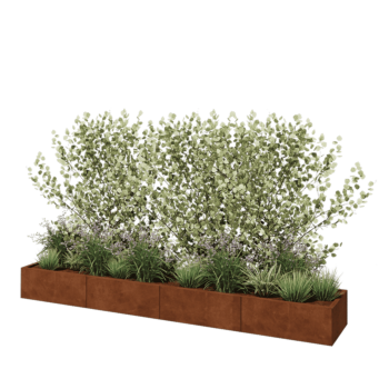 Jardinera XXL de acero corten - Rectángulo - 320 x 50 x 30 cm - Con placa inferior