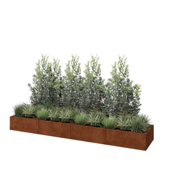 Jardinera XXL de acero corten - Rectángulo - 320 x 60 x 30 cm - Con placa inferior