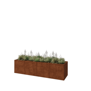 Jardinera XXL de acero corten - Rectángulo - 320 x 80 x 80 cm - Con placa inferior