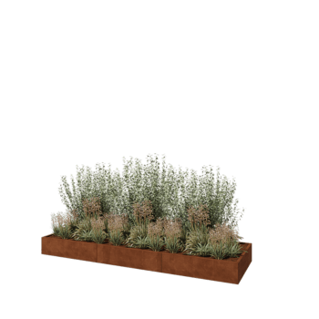 Jardinera XXL de acero corten - Rectángulo - 360 x 100 x 30 cm - Con placa inferior