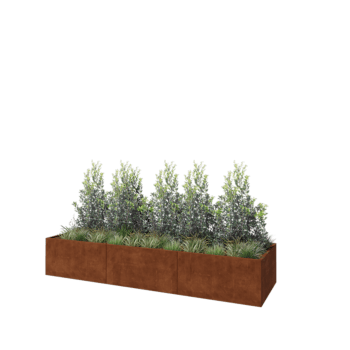 Jardinera XXL de acero corten - Rectángulo - 360 x 100 x 60 cm - Con placa inferior