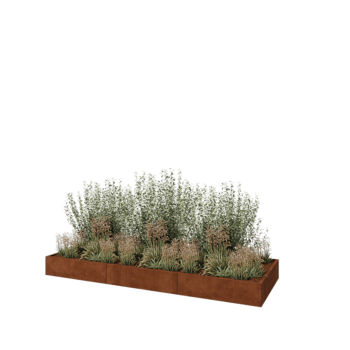 Jardinera XXL de acero corten - Rectángulo - 360 x 120 x 30 cm - Con placa inferior