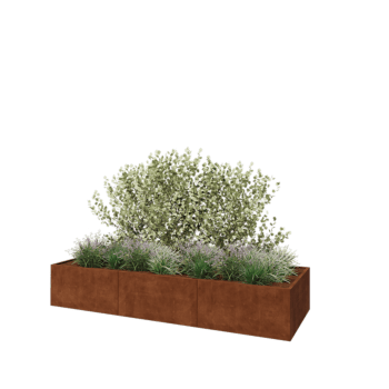 Jardinera XXL de acero corten - Rectángulo - 360 x 120 x 60 cm - Con placa inferior