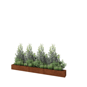 Jardinera XXL de acero corten - Rectángulo - 360 x 30 x 30 cm - Con placa inferior