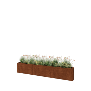 Jardinera XXL de acero corten - Rectángulo - 360 x 30 x 60 cm - Con placa inferior