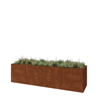 Jardinera XXL de acero corten - Rectángulo - 400 x 100 x 100 cm - Con placa inferior