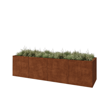 Jardinera XXL de acero corten - Rectángulo - 400 x 100 x 100 cm - Con placa inferior