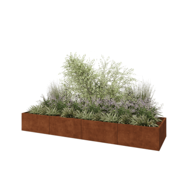 Jardinera XXL de acero corten - Rectángulo - 400 x 100 x 50 cm - Con placa inferior