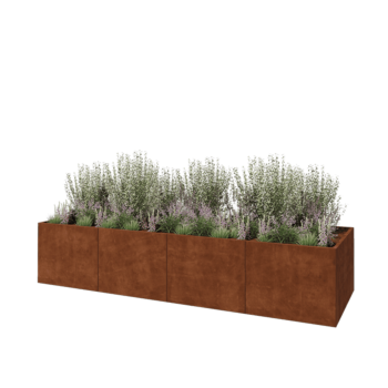 Jardinera XXL de acero corten - Rectángulo - 400 x 120 x 80 cm - Con placa inferior