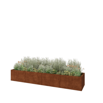 Jardinera XXL de acero corten - Rectángulo - 400 x 80 x 60 cm - Con placa inferior